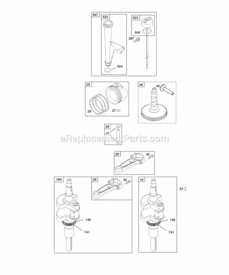 Camshaft Crankshaft Lubrication Piston Rings Connecting Rod Diagram and Parts List for 4045A7-0307-E1  Briggs and Stratton Engine